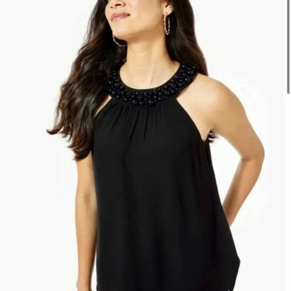 New Lilly Pulitzer Shawn
Beaded Halter Top -Onyx Black beaded neckline